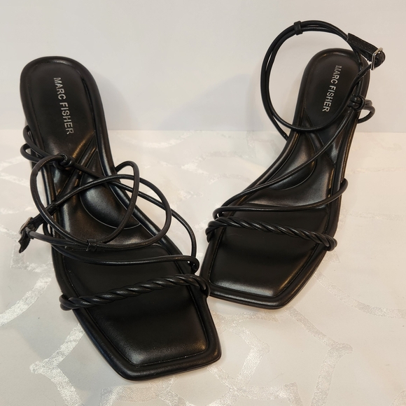 Marc Fisher Shoes - Marc Fisher Meggiane Comfort Black Strappy Square Toe Block Heel Sandal Size 11